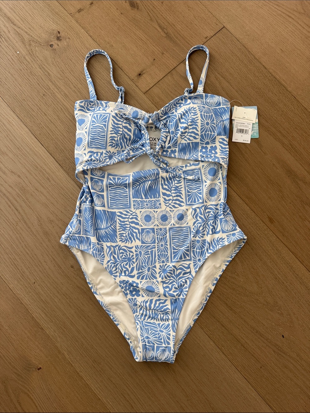 NWT Roxy swell seekers Peekaboo one piece Blue & White Cutout size S - Picture 2 of 8